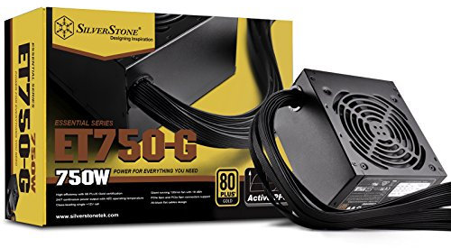 Silverstone tek 750W 80 Plus Gold Fuente de alimentación con Cable Fijo con Cables Negros Planos y Curva de Ventilador silencioso SST-ET750-G