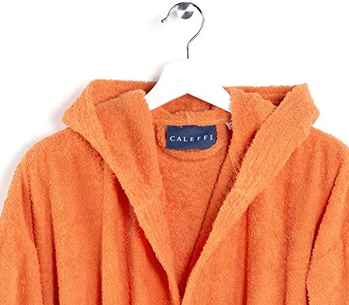 Caleffi - Accappatoio MINORCA per adulti, Donna/Uomo/Unisex con Cappuccio, in Spugna 100% morbido Cotone idrofilo 400gsm, Lavabile in Lavatrice 40° + Asciugatrice, Taglia XL Colore ARANCIO