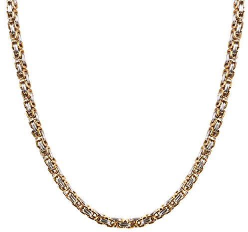 JewelryWe Schmuck Herren Halskette, 5mm Breite Edelstahl Biker Link Königskette Panzerkette Kette, Gold Silber, Länge 24 Zoll