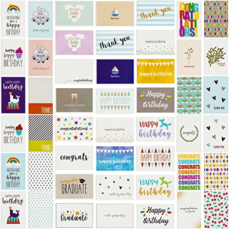 Best Paper Greetings Grußkarten für Diverse Gelegenheiten (Set, 144 Stück) – 48 Motive, Englische Texte, z. B. Happy Birthday, Thank You - Innen blanko - Umschläge Inklusive – 10 x 15 cm