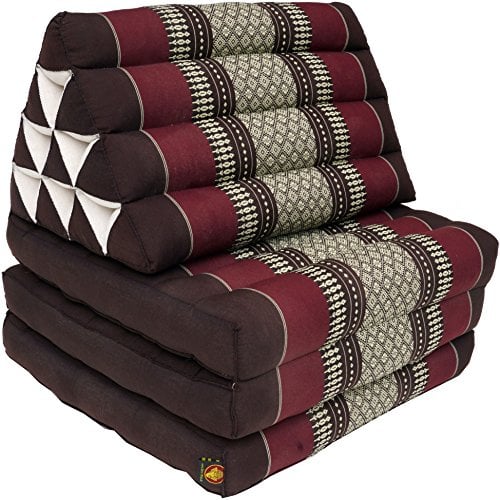 GURU SHOP Thaikissen, Dreieckskissen, Kapok, Tagesbett mit 3 Auflagen - Braun/weinrot, 30x50x160 cm