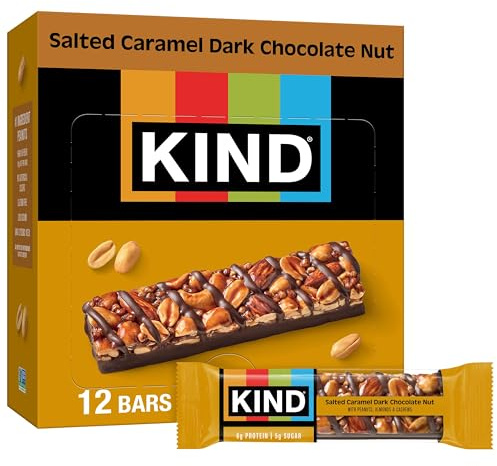 KIND Healthy Snacks Bars, Salted Caramel Dark Chocolate Nut, Gluten Free, Low Sugar, High Fiber Snacks, 6g Protein, 12 Count