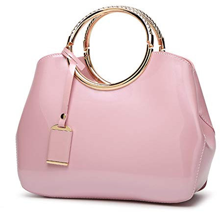 AlwaySky Damen Handtaschen, Damen Top Griff Taschen, Lackleder stilvolle Tote Schultertasche Handtasche für die Arbeit, Hochzeit, Einkaufen, Dating Rosa