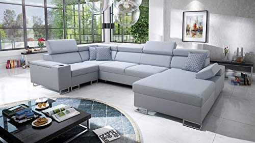 All4All Ecksofa Wohnlandschaft Morena IV Polstersofa XXL Big Sofa Gewebe Grau Blau Schwarz 26 (RECHTS)