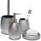BM 4004 Set di Accessori da Bagno in Ceramica Superficie Strutturato Pois Grigio Glitterato, Set Accessori Bagno Completo 4 Pezzi, Dispenser, Portaspazzolino, Portasaponetta, Portascopino