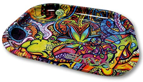 EKNA Rolling Tray - 18x14x1,6cm - Bröselschale - Mischeschale - Rolling Tablett - Rolling Tray small versch. Designs (Colorfull Art)