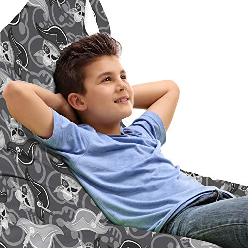 ABAKUHAUS Pirates Unicorn Toy Bag Lounger Stuhl, Graustufen- Schädel-Gekritzel, Hochleistungskuscheltieraufbewahrung mit Griff, Grau Hellgrau