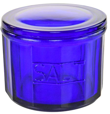 HOME-X Depression Style Blue Glass Salt Cellar with Lid, Retro Kitchen Decor, Wedding Gift - 3 1/2 H x 4 D