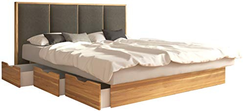 SuMa - Wasserbett dual 180x200 m. Schubkastensockel Wildeiche Eiche und Kopfteil Quaddro, Farbe Carbon 180x200 cm