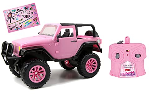 Dickie Toys – RC Girlmazing Jeep Wrangler – ferngesteuertes Auto, RC Auto, Spielzeugauto mit 2-Kanal-Funkfernsteuerung, 2,4 GHz, Turbo, inkl. Sticker, ab 6 Jahren, metallic pink glänzend