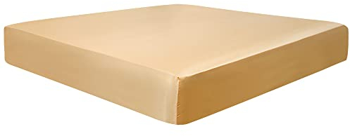 PiccoCasa Spannbettlaken Satin Bettlaken 200x200cm Spannbetttuch bis 35cm Topperhöhe mit Gummiband Gold 200x200x35cm
