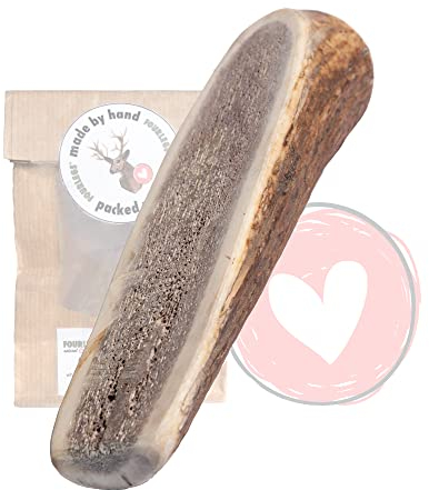 FOURLEGS® natürlicher Kausnack für Hunde aus 100% Hirschgeweih - Mineralstoffe, Kauspielzeug, Kaustange, Wildgeschmack, Geweih, Knochen, Hirsch, Kauartikel - Größe L halbiert