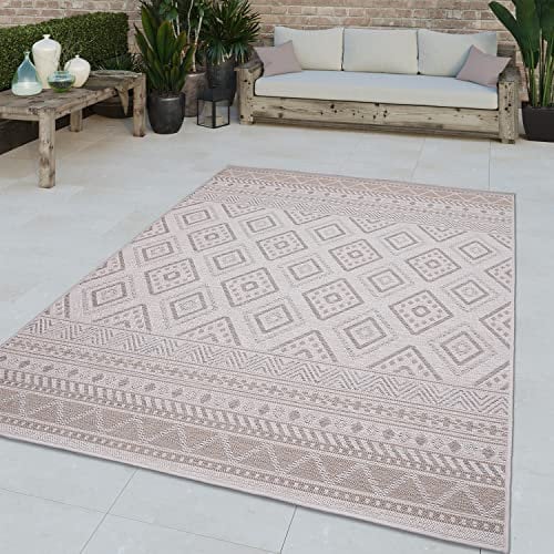 TT Home In-& Outdoor Teppich Wetterfest Balkon Küche Wohnzimmer Boho Rauten Design, Farbe: Beige 2, Größe:300x400 cm