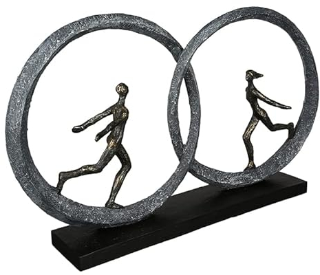 Casablanca modernes Design GILDE Skulptur So in Love bronzefarbene Figuren in Zwei Ringen, Basis in schwarz H: 29 cm B: 49 cm T: 9cm 89363