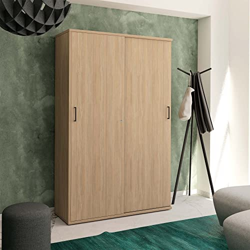 Profi Schiebetürenschrank 1,2 Meter breit abschließbar 5OH Bernsteineiche Schrank Büroschrank Aktenschrank