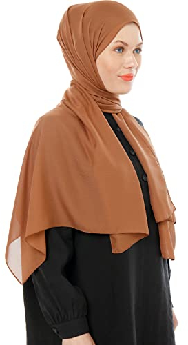 Ayisah Kopftuch Damen Hijab - Chiffon Hijab Kopftuch Für Damen - Moderne Muslimisch Chiffon Hidzab Tuch Schal Kopftucher Hellbraun