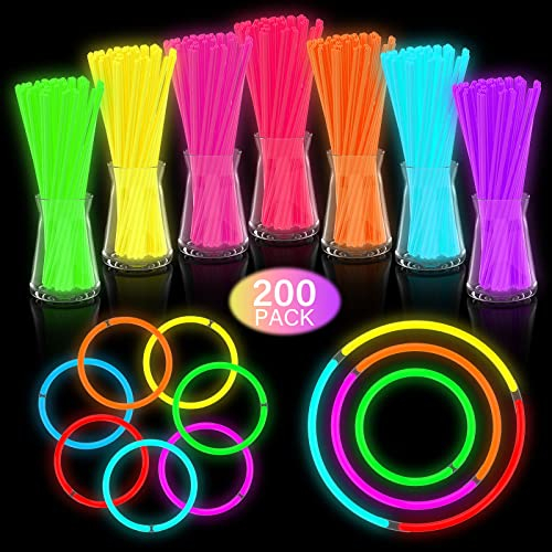 DELEE 200PCS Knicklichter, Leuchtstäbe Knicklichter Party Set, Glow Neon dunkle Party Supplies für Kinder Knicklichter Party deko,Halloween Dekorationen, Leuchtketten und Armbänder