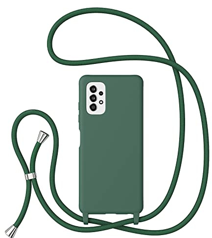 ZTOFERA Coque avec Cordon pour Samsung Galaxy A13 4G, Étui Housse Silicone Liquide avec Chaîne Collier Antichoc Protection Cover avec Bandoulière Réglable Lanyard Coque pour Samsung A13 4G, Vert Foncé