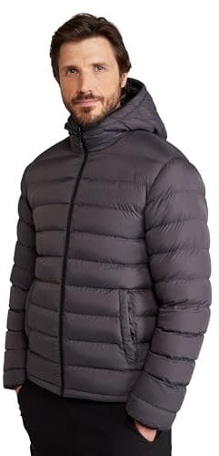 Mountain Warehouse Season Mens Padded Jacket - Water Resistant Puffer Coat, Lightweight, Warm, Lab Tested to -30C, Microfibre Filler - For Travelling, Walking Charcoal XS