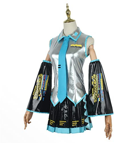 JOHLCR Manga Carnival Costume Cosplay Hatsune Miku Costume Props for Adults Outfits Patent Leather Including Clothes + Skirt + Sleeves + Tie + Socks Suitable for Birthday Gift,Black,S