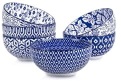 Selamica Keramik Dessertschalen, 340 ml Müslischalen, Kleinen Bowl Schüssel Set für Snacks, Beilagen, Reis, Mikrowellen- und Spülmaschinenfest, 6 Stück, Vintage Blau