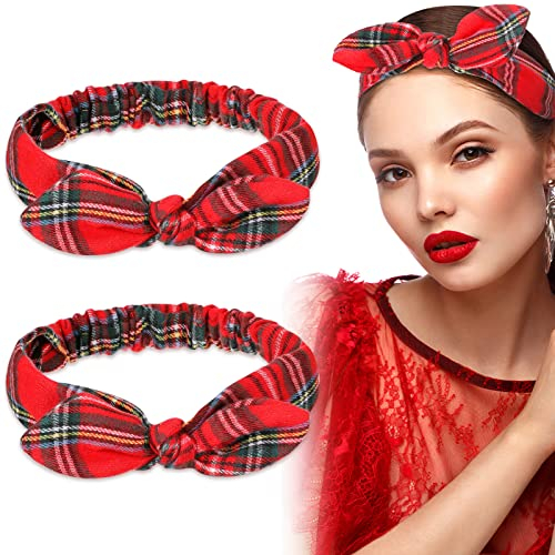 2 Stück Schottenkaro Rote Stirnbänder Rot Plaid Stirnband für Damen Kariertes Haarband Weihnachten Haarschmuck Rote Schleife Stirnbänder Knoten Kopfband