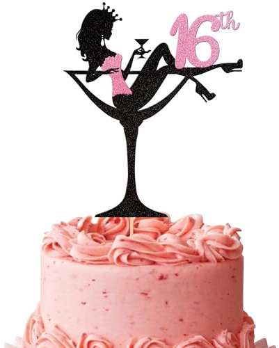 1 Stück Sitzendes Mädchen Tortendeko, 16th Geburtstag Cake Topper Glitter High Heel Kuchen Deko für Lady Spa Bachelorette Thema Party Dekorationen Supplies Rosa