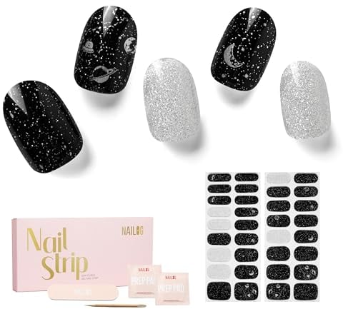NAILOG Nagelfolie,Nagelfolie uv Härtend,Nagelfolie Selbstklebend,UV Nagelfolien,34 Stück Nagelsticker,Soft Gel Finish Nagelfolie Nails Starter Set,Geschenk für Frauen, Star Walk