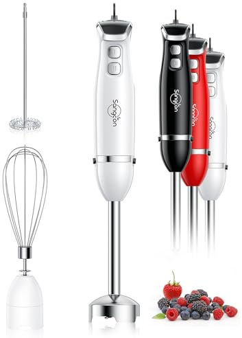 Sangcon Hand Mixer, 3-in-1, Electric Hand Mixer, 400 W, Stainless Steel, Mixer with Whisk, Milk Frother, Accessories, White