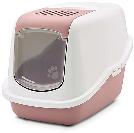 PETGARD Nestor Bac à litière moderne pour chat Blanc/rose 56 x 39 x 38,5 cm