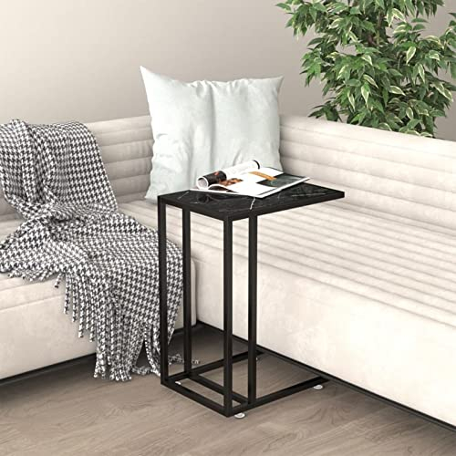 Homgoday Table basse pour ordinateur en marbre noir, 50 x 35 x 65 cm, verre trempé, table de salon, table de bureau, chambre à coucher, jardin