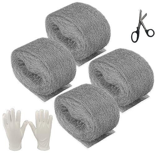 4Pack Steel Wool for Mice Control, 3 Meter Pack 0000 Steel Wool DIY Gap Blocker Gap Filler for Home & Garage Kit for Keeps Mice & Rodents Away, Removing Paint, Varnish, Rust (4 Pack)