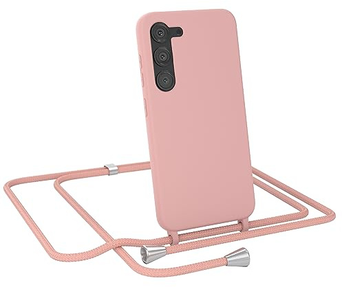 EAZY CASE - Schutzhülle mit Handykette - kompatibel mit Samsung Galaxy S23 Kameraschutz und Bildschirmschutz, TPU Silikon Bumper, in Kombi Alt Rosa mit Handyband Alt Rosa Clips Silber