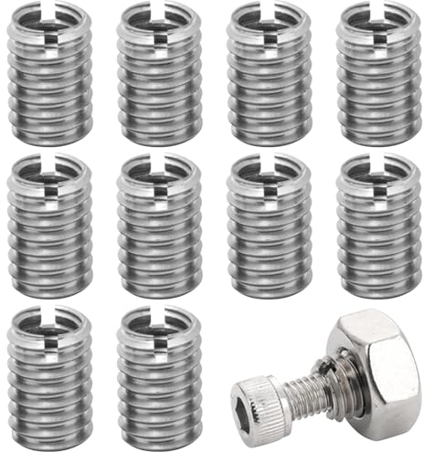 10Stück Gewindeeinsätze, M10 zu M8 Reduziermutter aus Rostfreiem Stahl mit Kleinen Rille Versehen, Gewindeeinsatz Holz, Hardware Reparaturwerkzeug für Holzmöbel, Formen, Mechanischen Geräten(Silber)