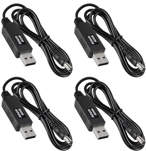 AITRIP 4pcs DC 5V to 9V USB Voltage Step Up Converter Cable Power Supply USB Cable with 5.5x2.1mm DC Connect Male 1M for WiFi Router, Mini Fan, Speaker 3.2ft
