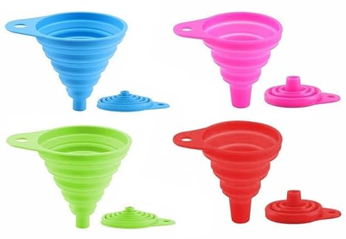 AMD Nexus 4 PCS Collapsible Funnel, Silicone Gel Foldable Hopper, Cooking Kitchen Gadgets Foldable Funnel, Water Bottle Oil Liquid and Powder Transfer