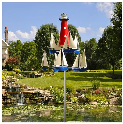 Delyx Yard Spinners Clearance Yard Whirligigs, (75/65/55/45 Height Adjustable) Lighthouse Sailboat Windmills Whirligigs Garden Spinners, Garden Wind Spinners Outdoor