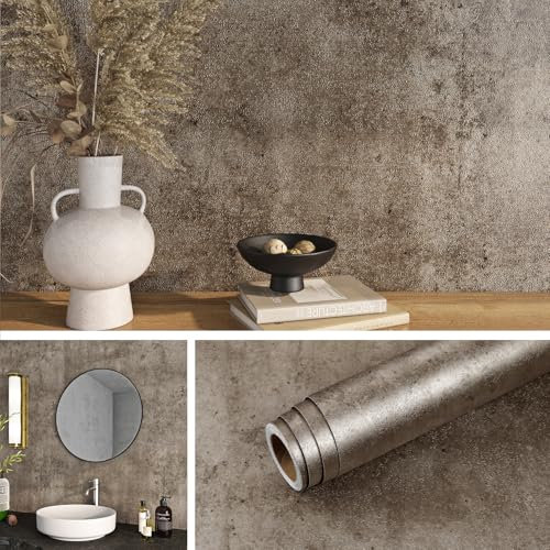 Livelynine Papel Pintado Pared Efecto Cemento Marrón Vinilo Adhesivo Pared Dormitorio Baño Impermeable Vinilo Adhesivo Muebles Cocina Armarios Papel Adhesivo Muebles Baño Estilo Industrial 40CMx2M