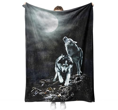 Wölfe Kuscheldecke Flanell Decke Wölfe Fleecedecke Flauschig Weich und Warme,3D Wolfsdruck-Decke Sofadecke Couchdecke Für Teens Erwachsene. (B, 130x150 cm)