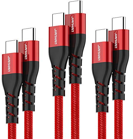 JianHan Câble USB C vers USB C [Lot de 3,0.3M+1M+2M] PD Charge Rapide 60W Câble USB Type C Nylon Tressé pour iPhone 15 Samsung Galaxy S10 S10+ S20 S21 S22 Plus (Rouge)