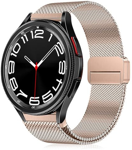Hinnwer 20mm Cinturino in Metallo per Samsung Galaxy Watch FE/Galaxy Watch 7/6/5/4 40 44mm Braccialetto Acciaio Inossidabile Magnetico Cinturini per Samsung Galaxy Watch 6 Classic 43mm 47mm Oro Rosa