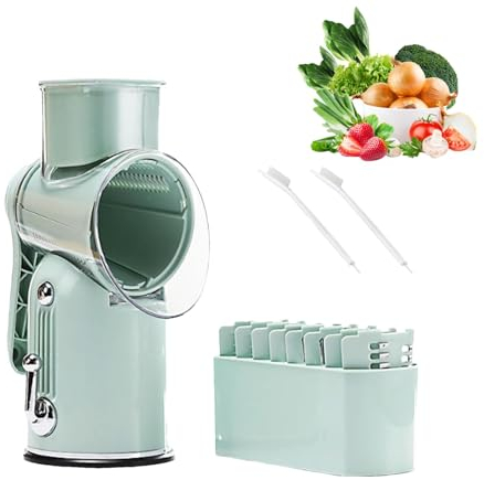 Trituradora de queso,Trituradora de queso rotativa, Cortadora de cocina rotativa, Molinillo De Verduras Rallador De Queso Manual Mango Giratorio 5 Cortadores Intercambiables