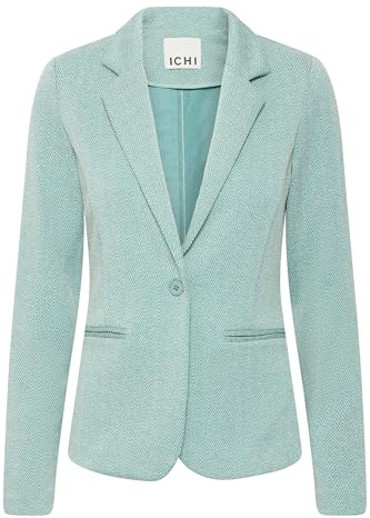ICHI IHKATE Jacquard Damen Blazer Jackenklazer mit Reverskragen Paspeltaschen V-Ausschnitt 1-Knopf-Form leicht elastisch Slim fit