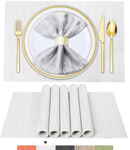 BETEAM Platzsets Abwaschbar 8er Set Vinyl Tischsets für Esstisch Waschbar Küchen Platzdecken Langlebige Tischsets für Drinnen Draußen-03 Weiß, 8er Set