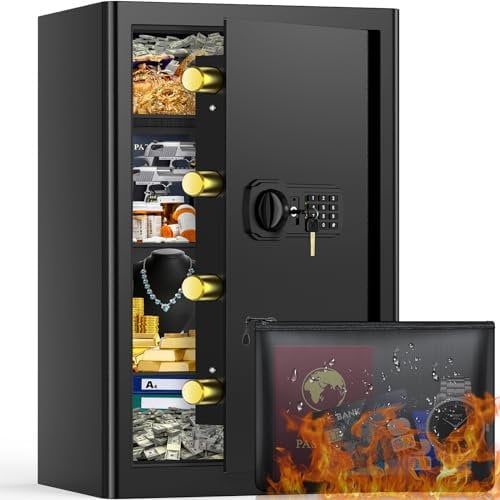 90L Large Fireproof Safe Box with Fireproof Document Bag, Personal Security Home Safe with 3 Removable Shelf, Anti-Theft Lock Box for Documents Money Jewelry Valuables