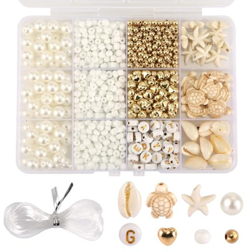 PEUTIER Set Basteln Armbändern Strandmotiven, Set zum Basteln Strandperlenarmbändern Muschel-Schildkröten-Buchstaben-Herzform-Perlen Schmuck-Armband-Bastelset Kunsthandwerksbedarf Frauen Mädchen