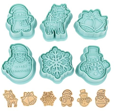 Emporte Piece de Noël, 6 Pièce Moule à Biscuit Noel, 3D Emporte-Pièces, Renne Cloche Flocon de Neige pour Gâteaux Patisserie Biscuits Fondant