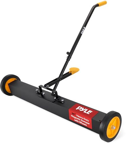 Pyle 36 Rolling Magnetic Sweeper with Adjustable Handle - Strong and Durable Metal Construction Heavy-Duty Cleaning/Metal Pickup for Industrial and Commercial Use (Black and Orange)