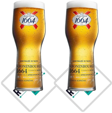 Roxley | Kronenbourg 1664 Lot de 2 verres à bière à bière Lager | Man Cave | 591 ml | Pub Club