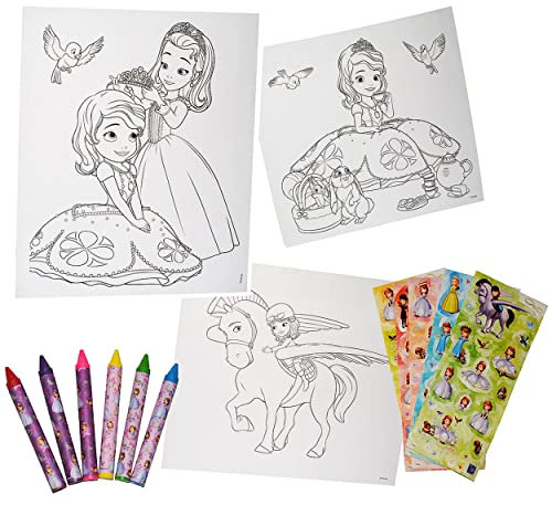 alles-meine.de GmbH XL Malset/Zeichenset - Sofia The First - mit 6 Wachsmalstifte + 77 Sticker/Aufkleber - Malvorlagen - auf einmal Prinzessin - für Mädchen Malbücher Far..